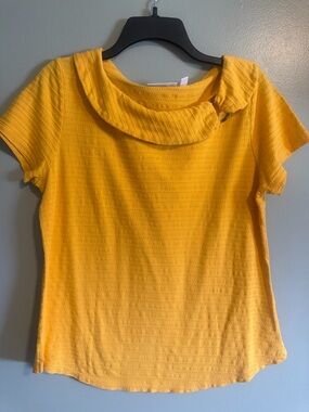 RAFAELLA Women's Yellow Short Sleeve Top with Collared Boat Neck size large